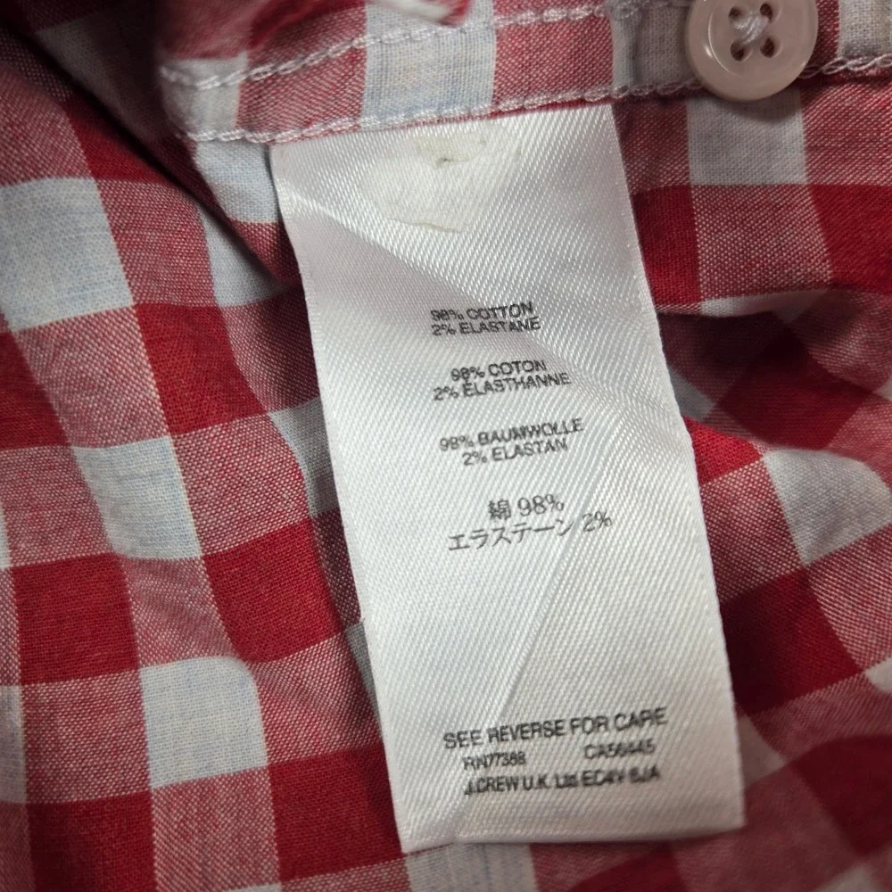 JCrew Mens Secret Wash Stretch Shirt Medium Short Slim Red White Gingham Check